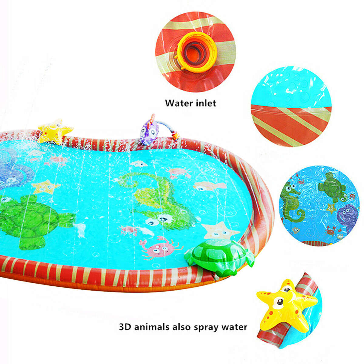 140x97x7cmBig3DSeaFishStarfishTurtleDollKidsInflatableSplashPoolWaterPondShapeSprayPadSprinklerMatKi-1874875-3