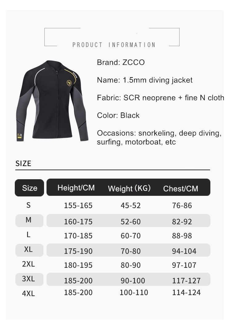 ZCCO15mmDivingSuitComfortableNeopreneLongSleeveWaterproofFrontZipperSmoothDesignWaterSportJacketforS-1997755-1