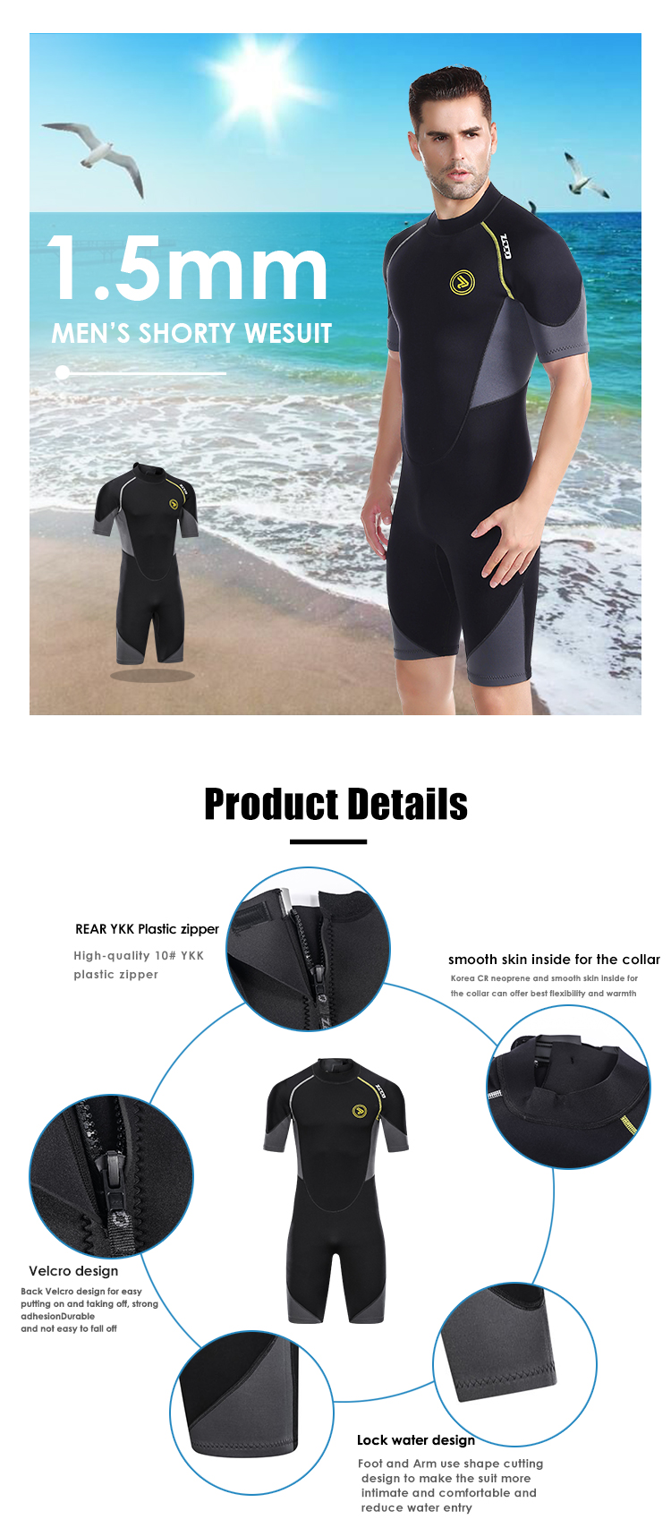 ZCCOAdultWetsuit15mmNeopreneComfortableSplitTopShortieSnorkelingSuitCold-proofWarmPlusSizeSurfingSet-1997754-2