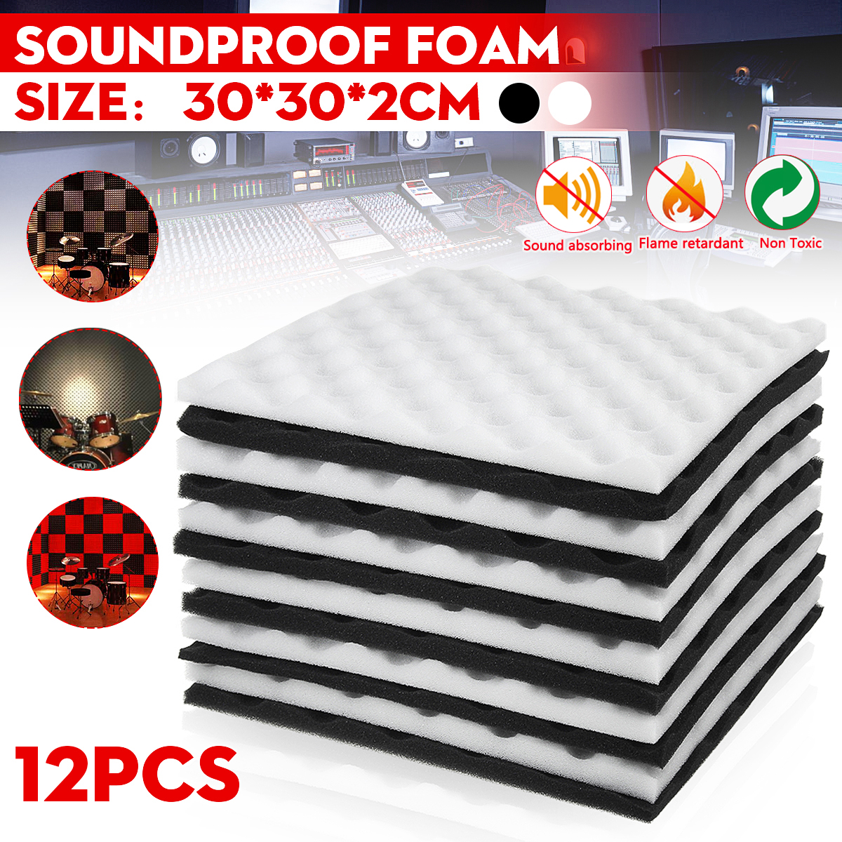 12PCS30302cmSound-AbsorbingCottonSoundproofFoamPanelsNoiseDampeningSponge-1936710-1