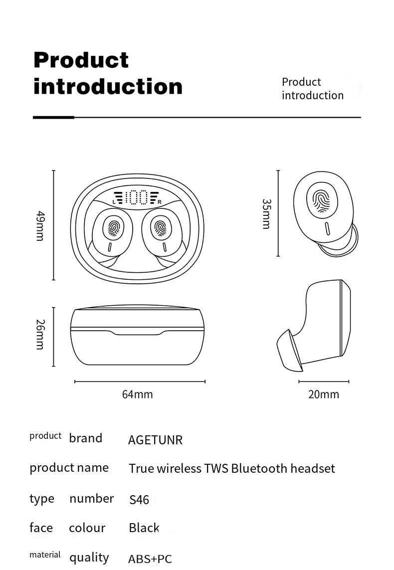 AGETUNRS46TWSEarbudsWirelessbluetooth53EarphoneHiFiStereoDeepBassDigitalDisplayLowGamingLatencyIn-ea-2009940-11