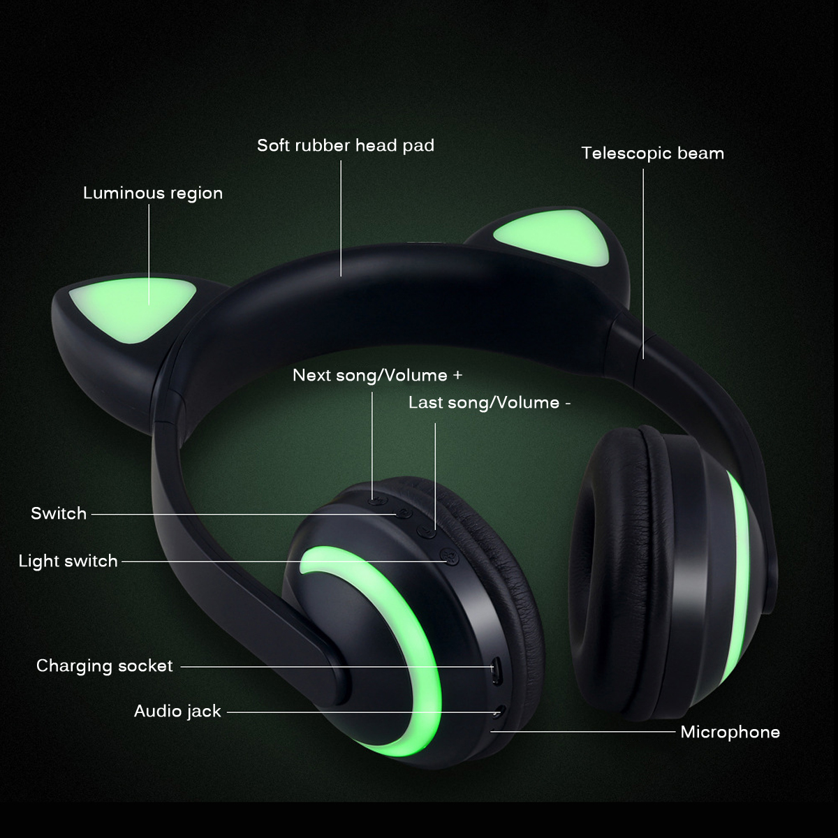 Wirelessbluetooth50HeadphoneLEDColorfulCarEarsCuteMusicHeadsetStereoHeadphonewithMic-1795906-3