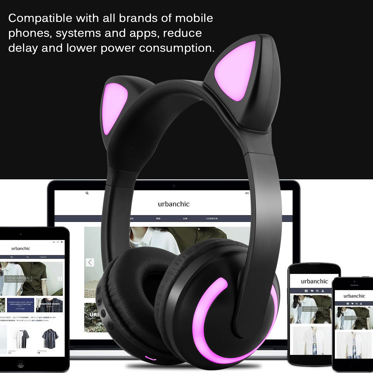 Wirelessbluetooth50HeadphoneLEDColorfulCarEarsCuteMusicHeadsetStereoHeadphonewithMic-1795906-8