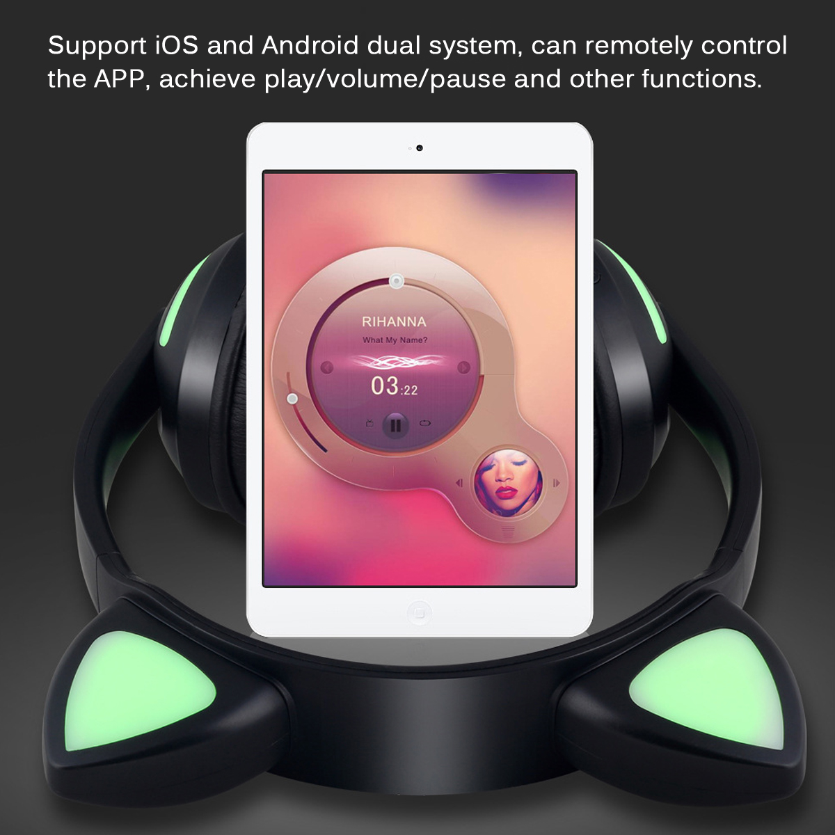 Wirelessbluetooth50HeadphoneLEDColorfulCarEarsCuteMusicHeadsetStereoHeadphonewithMic-1795906-9
