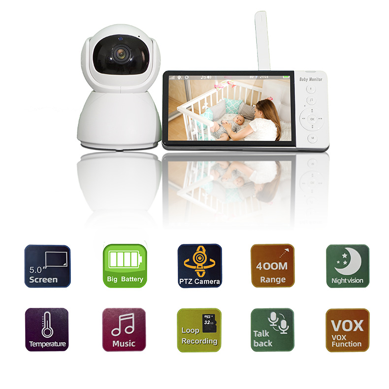 ABM7005inchIPSScreenWirelessVideoBabyMonitorwithNannyPTZCamera5000mAhBatteryTwo-wayAudioLullabyFeedi-1996051-2
