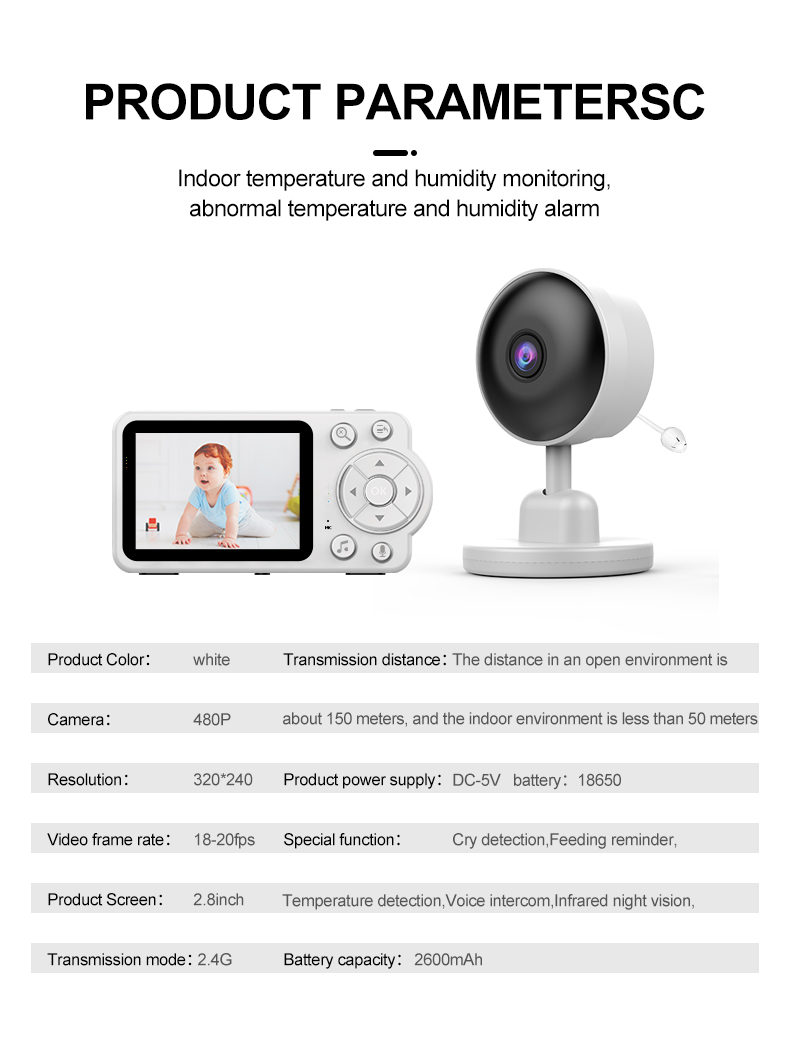C3ElectronicBabyMonitorwith28inchLCDDisplaySurveillanceVideoTwoWayAudioNightVisionSmartBabyCameraSec-2002125-10