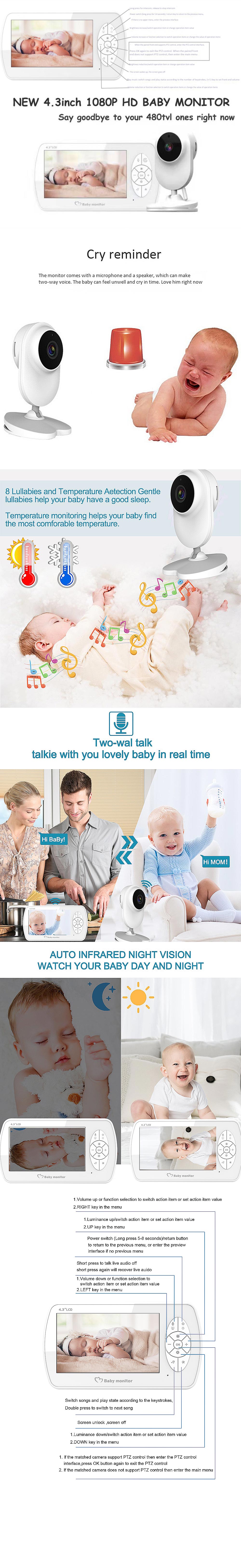 M5201080P43inchBabyMonitorWirelessDigitalMonitorTemperatureMonitoring8LullabiesAutoNightVisionTwo-wa-1974857-1