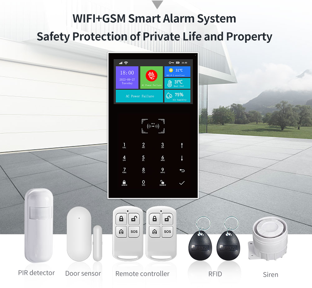 PGSTPG-1094GSmartHomeAnti-theftSystemWirelessGSMWiFiLargeScreenTouchpadTuyaAPPControlRemoteIntercomS-2006852-4