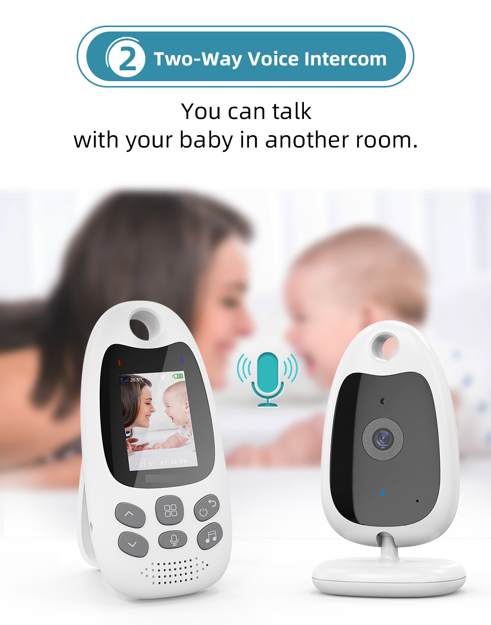 VB61020inchWirelessIndoorVideoBabyMonitorTwo-WayIntercomTemperatureMonitoringAutoNightVisionSecurity-1996050-3