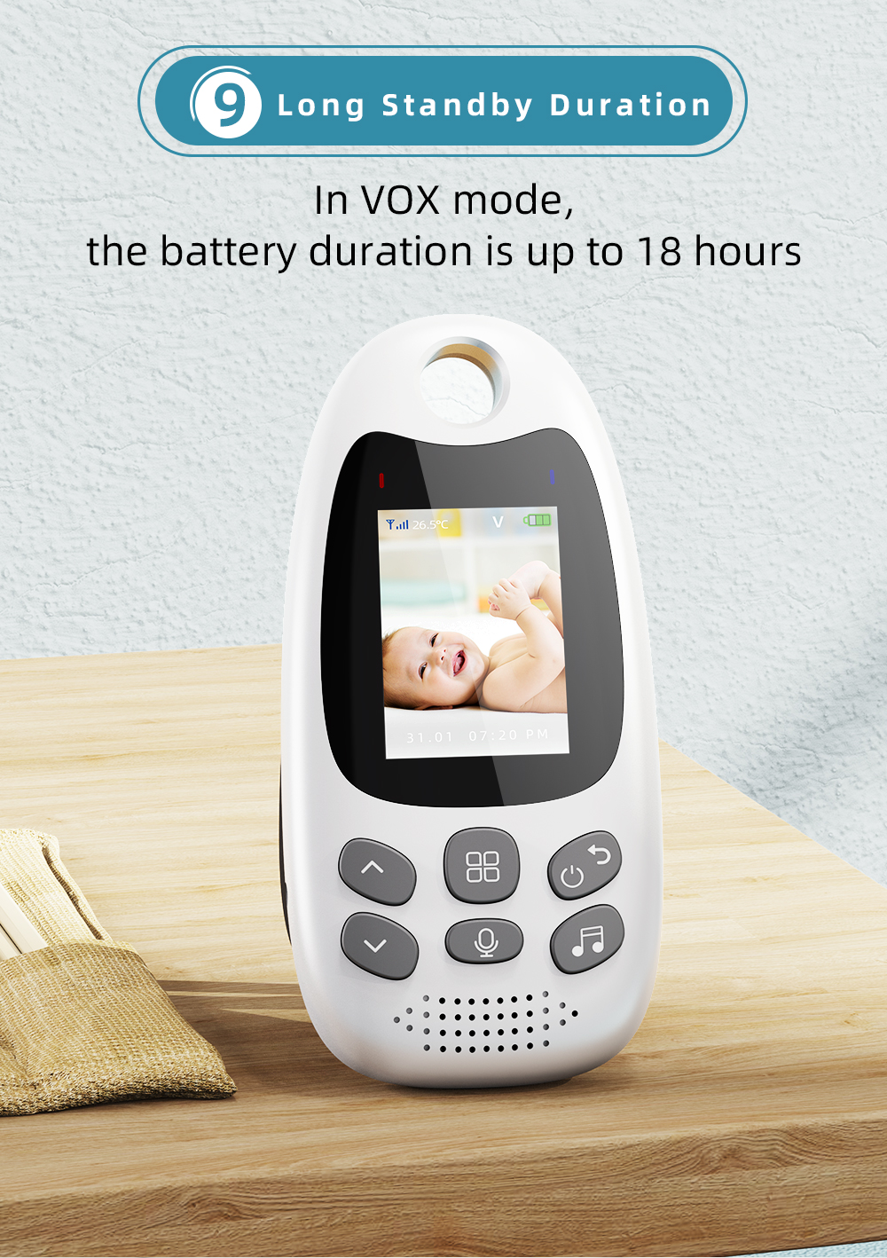 VB61020inchWirelessIndoorVideoBabyMonitorTwo-WayIntercomTemperatureMonitoringAutoNightVisionSecurity-1996050-10