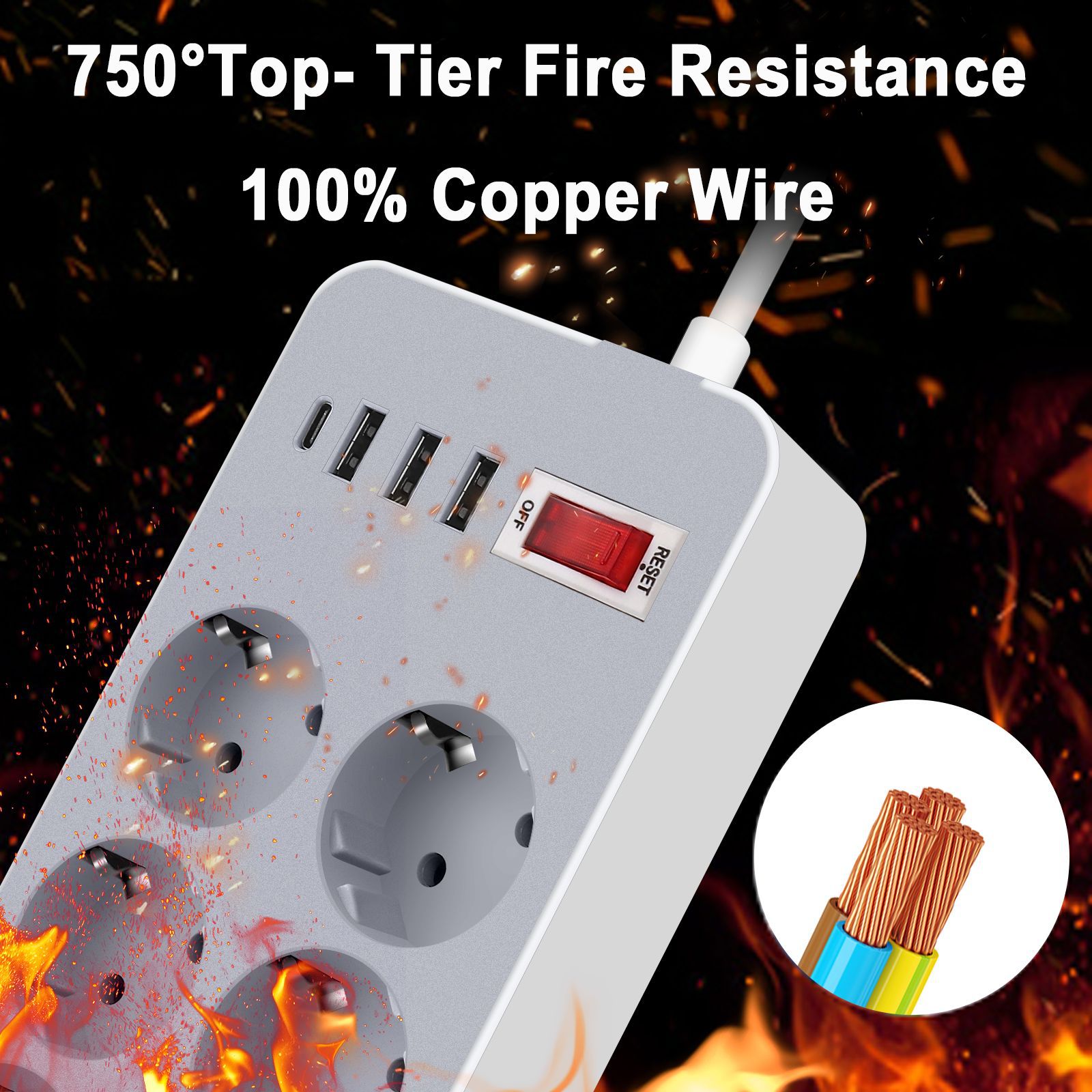 220V10A2200WPowerStrip12mExtensionCableAdapterwith6EUPlug3USBPortType-CforPhoneTabletComputerEuropea-1995990-4