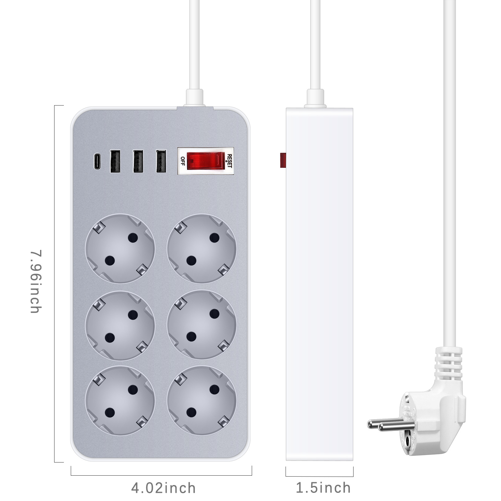 220V10A2200WPowerStrip12mExtensionCableAdapterwith6EUPlug3USBPortType-CforPhoneTabletComputerEuropea-1995990-6