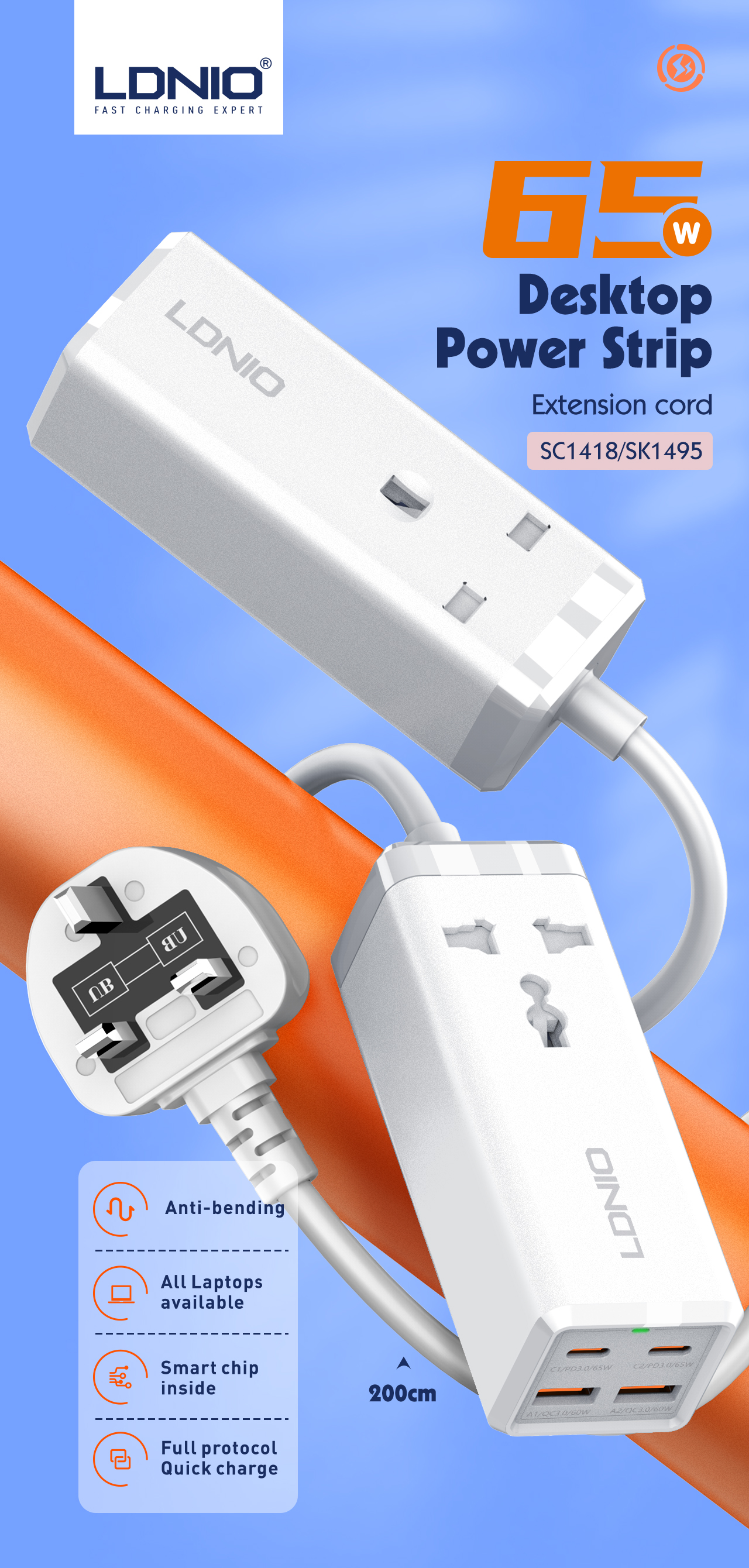 LDNIO65WUSBCCharger4PortsUSBOutputDesktopPowerStripForLaptopMacbook1padCameraCellPhoneFastChargeChar-1986821-2