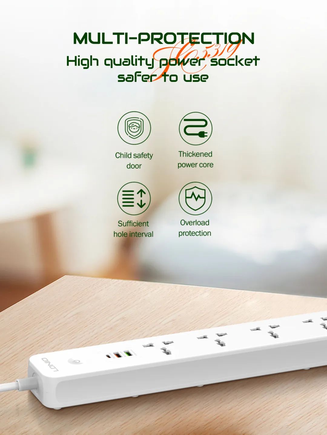 LDNIOSC53192500WPowerStrip5AC2A1CUniversalElectronicSocketAdapterwith2MExtensionCordPlugAdapterEUSta-1998166-13