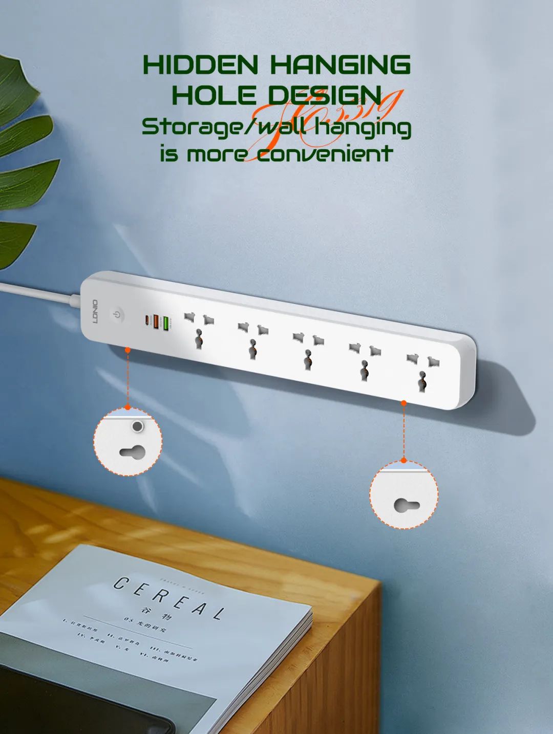 LDNIOSC53192500WPowerStrip5AC2A1CUniversalElectronicSocketAdapterwith2MExtensionCordPlugAdapterEUSta-1998166-7