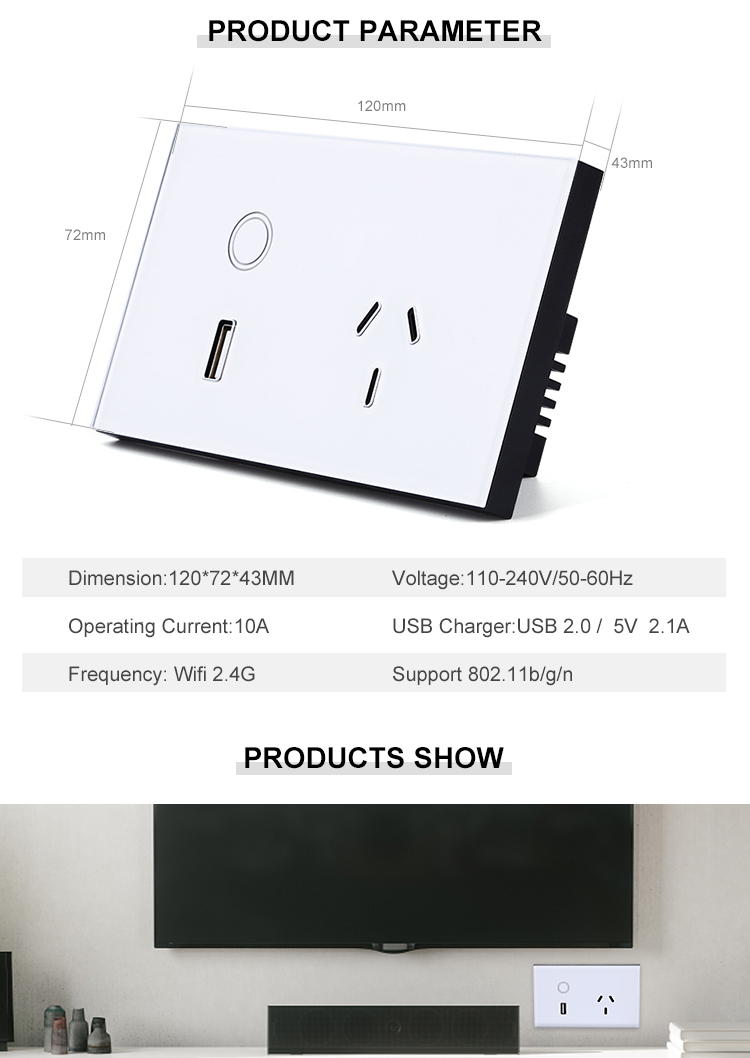 MAKEGOODWiFi24G110V-240VUSStandardSmartSwitchElectricalSocketWifiUSBWallSocket-1834745-7