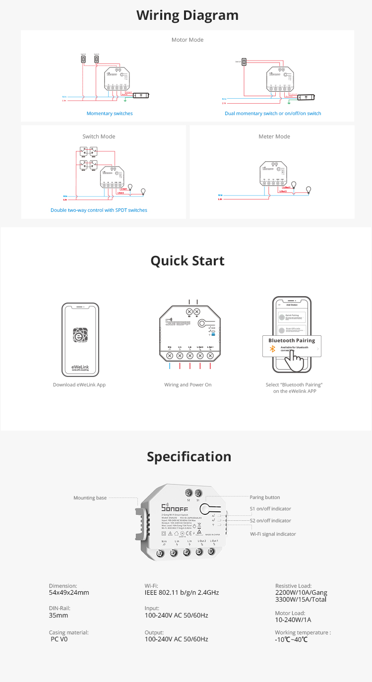 SONOFFDUALR3DualRelayModuleWiFiDIYMINISwitchTwoWayPowerMetering2GangWaySwitchTimingSmartHomeWorkwith-1856387-11