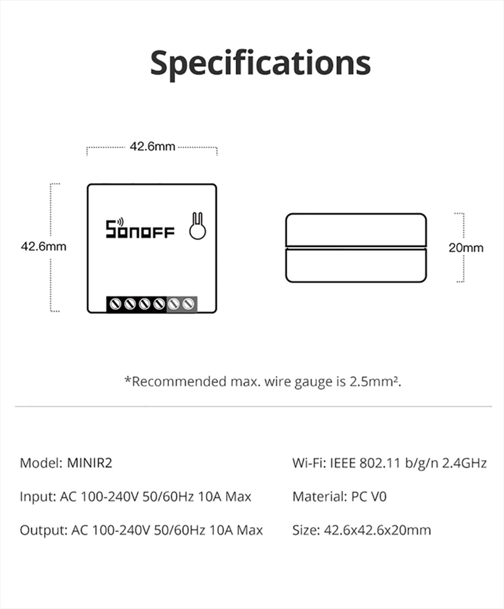 SONOFFMINIR2SmartHomeWiFiSwitchRelayModuleWirelessWi-fiDIYSwitchTwoWayControlSonoffInterruptorWorkwi-2008112-17