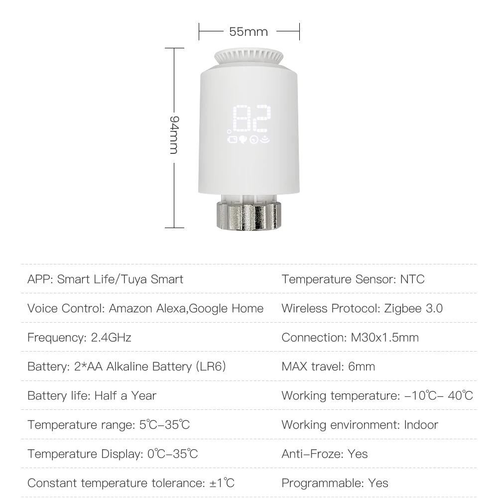 TRV06TuyaSmartZigbee30ThermostatRadiatorValveActuatorSmartTRVProgrammableTemperatureControllerVoiceC-2005129-12
