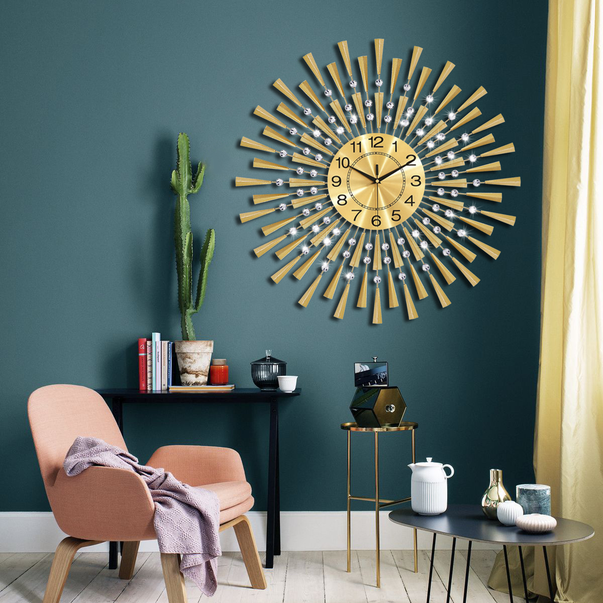WM310BlackGoldIronWallClockGeometricDiamondWallClockwithoutBattery-1865645-4