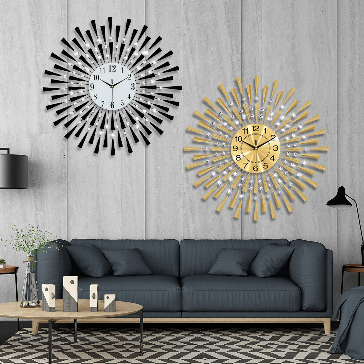 WM310BlackGoldIronWallClockGeometricDiamondWallClockwithoutBattery-1865645-6