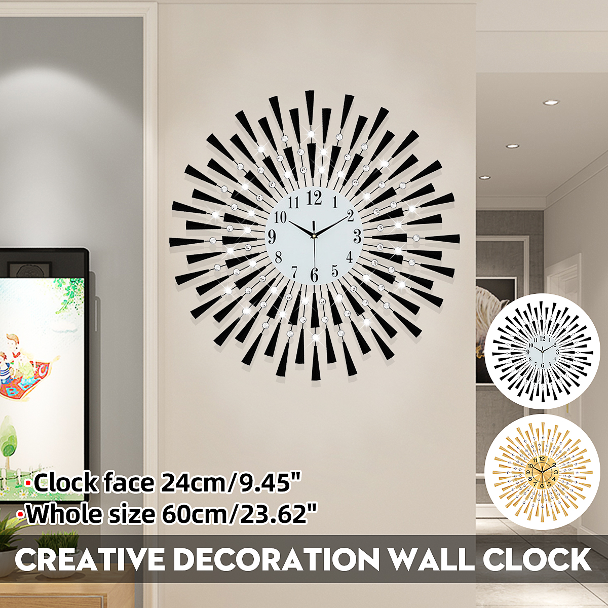 WM310BlackGoldIronWallClockGeometricDiamondWallClockwithoutBattery-1865645-7
