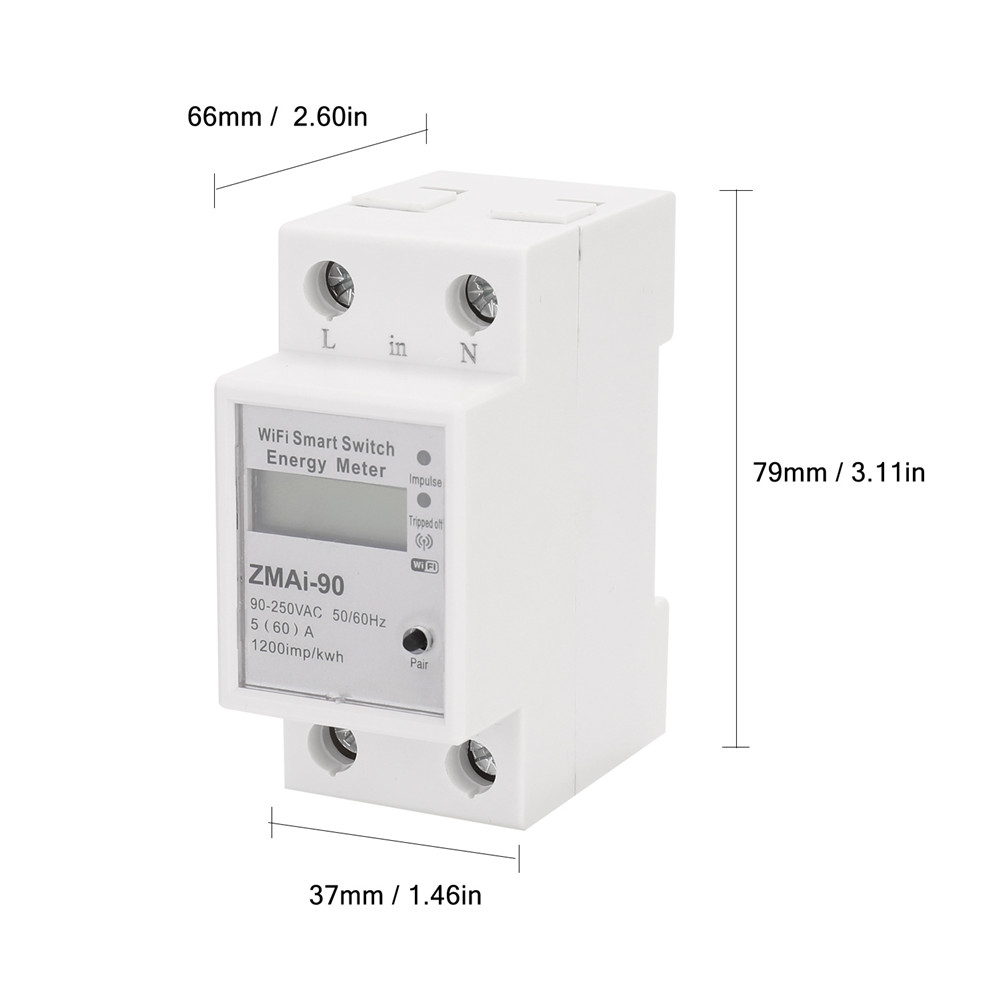 ZMAI-90220V110VAC50Hz60hzTuyaAPPSinglePhaseDinRailWIFISmartEnergyMeterPowerConsumptionkWhMeterWattme-1993654-2