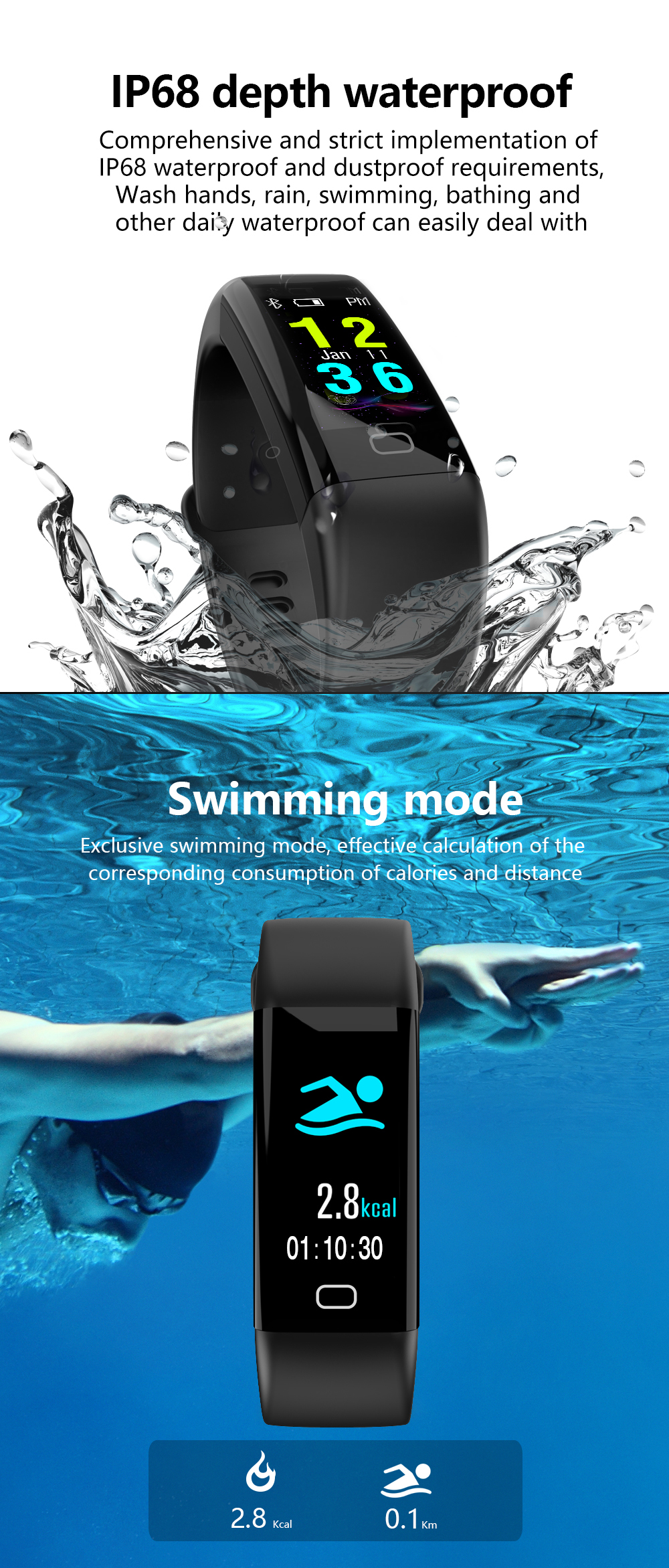 BakeeyColorScreenWristbandHeartRateBloodPressureMonitorUSBChargingFitnessTrackerIP68SmartWatch-1221843-5