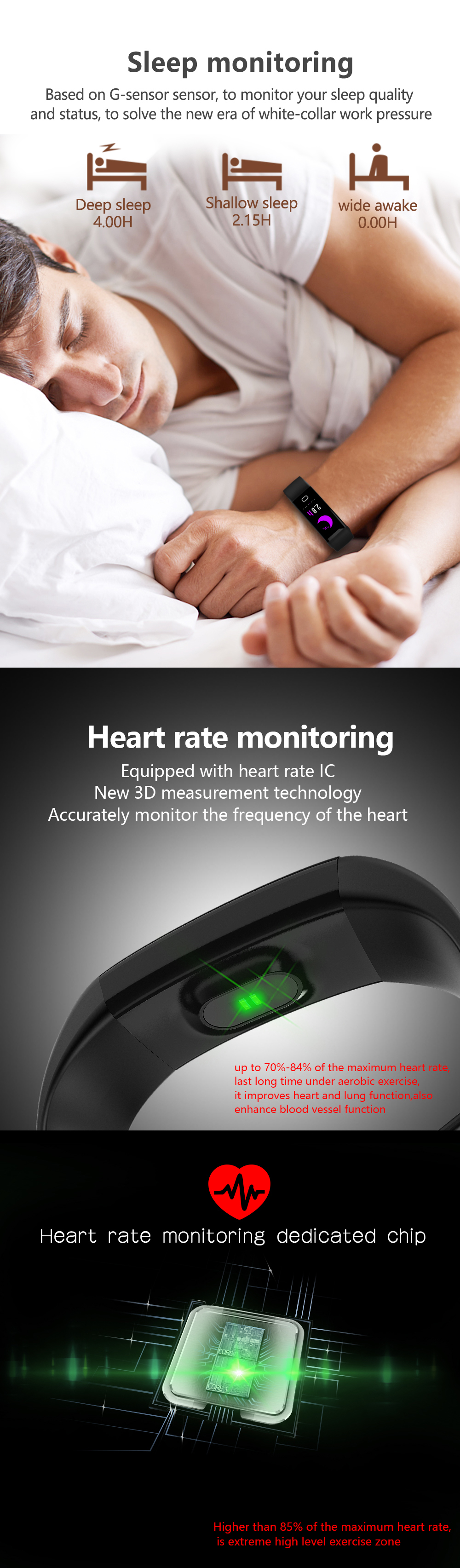 BakeeyColorScreenWristbandHeartRateBloodPressureMonitorUSBChargingFitnessTrackerIP68SmartWatch-1221843-6