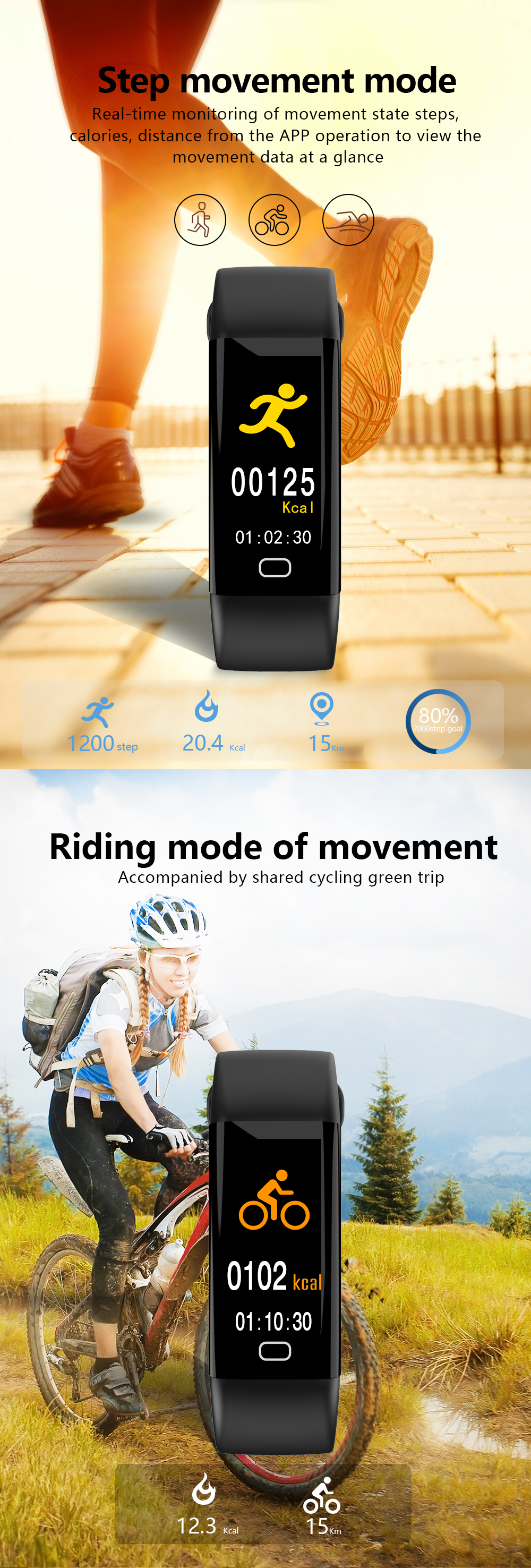 BakeeyColorScreenWristbandHeartRateBloodPressureMonitorUSBChargingFitnessTrackerIP68SmartWatch-1221843-8