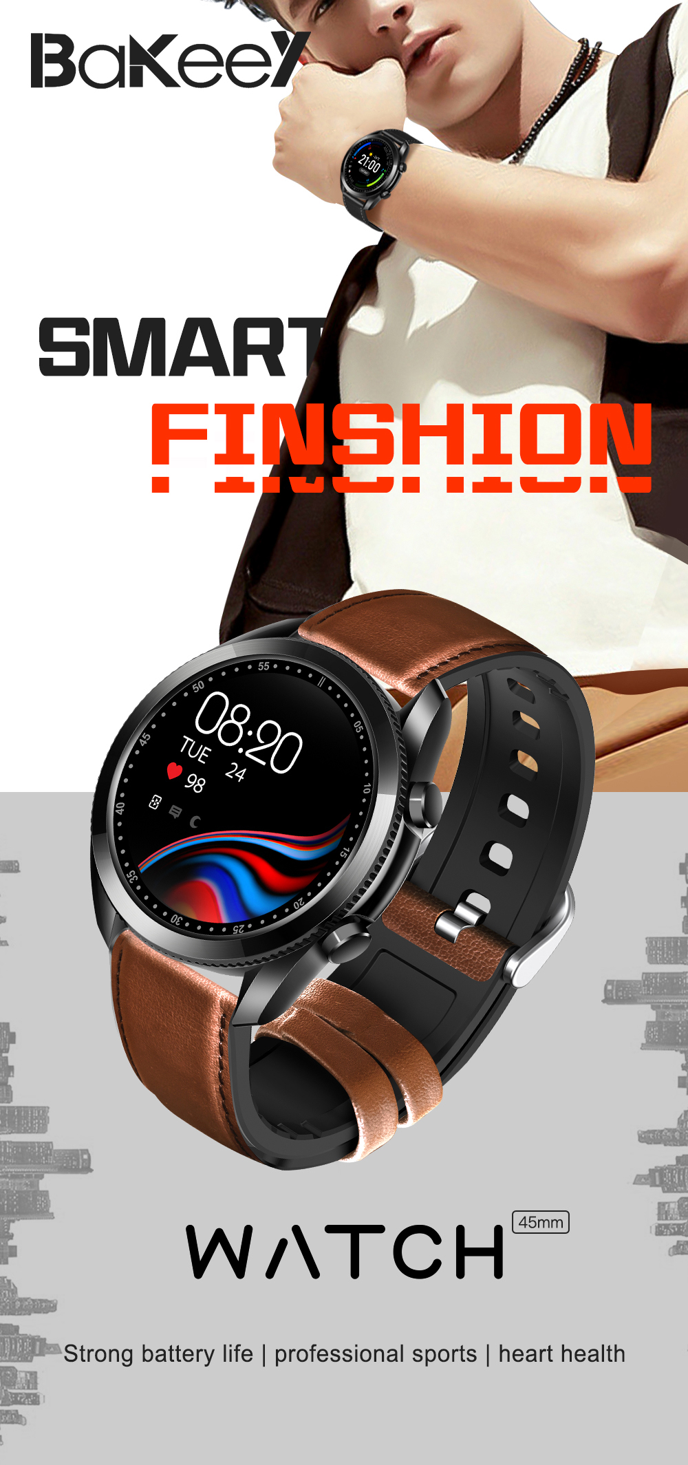 BakeeyUM90128inchFullTouchScreenBTCallHeartRateBloodPressureOxygenMonitor24SportsModes200mAhIP67Wate-1904517-1
