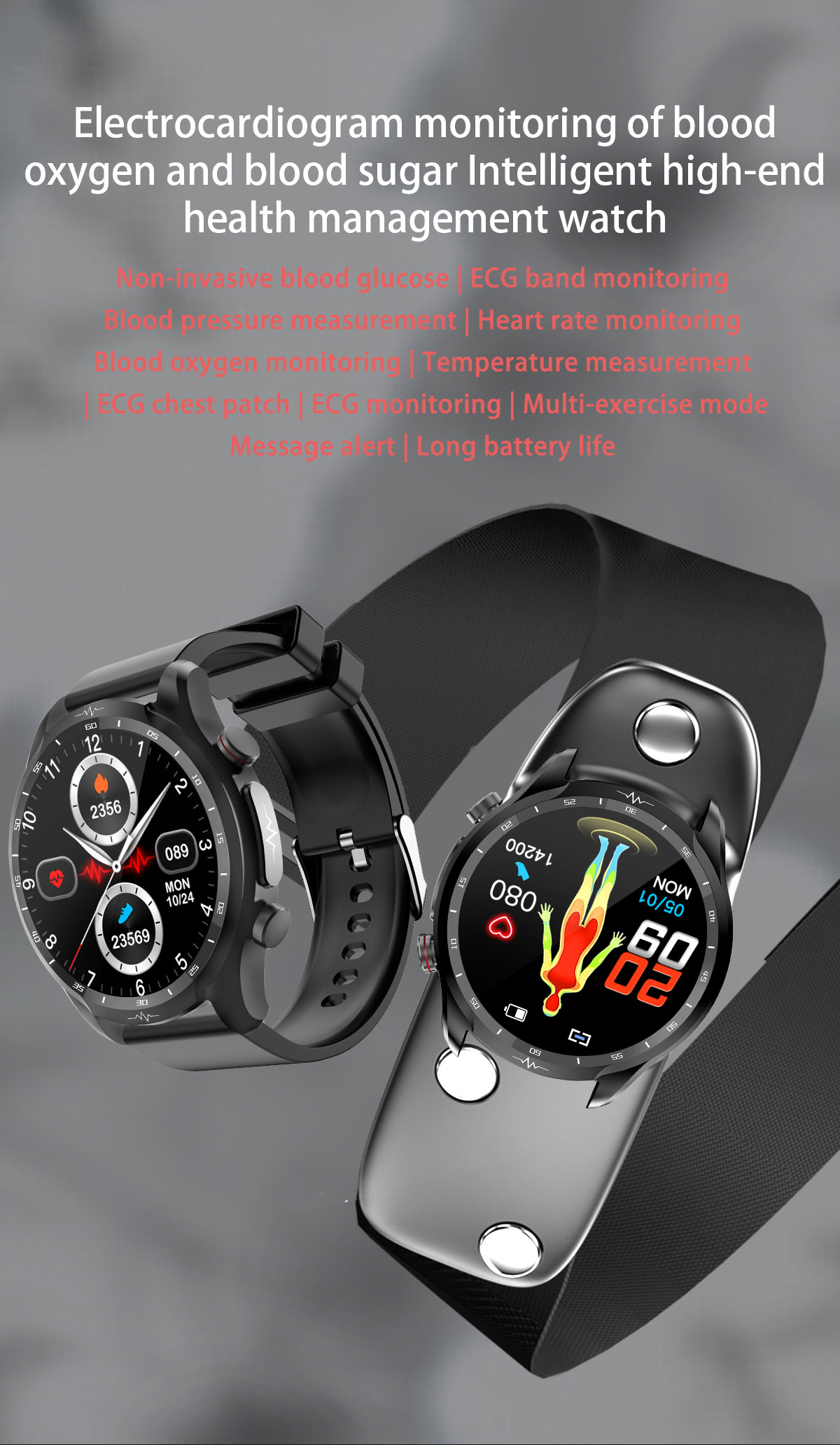 E430139inchHDTouchScreenNon-invasiveBloodSugarECGHealthBloodPressureTemperatureMeasurementSportSmart-1986759-1
