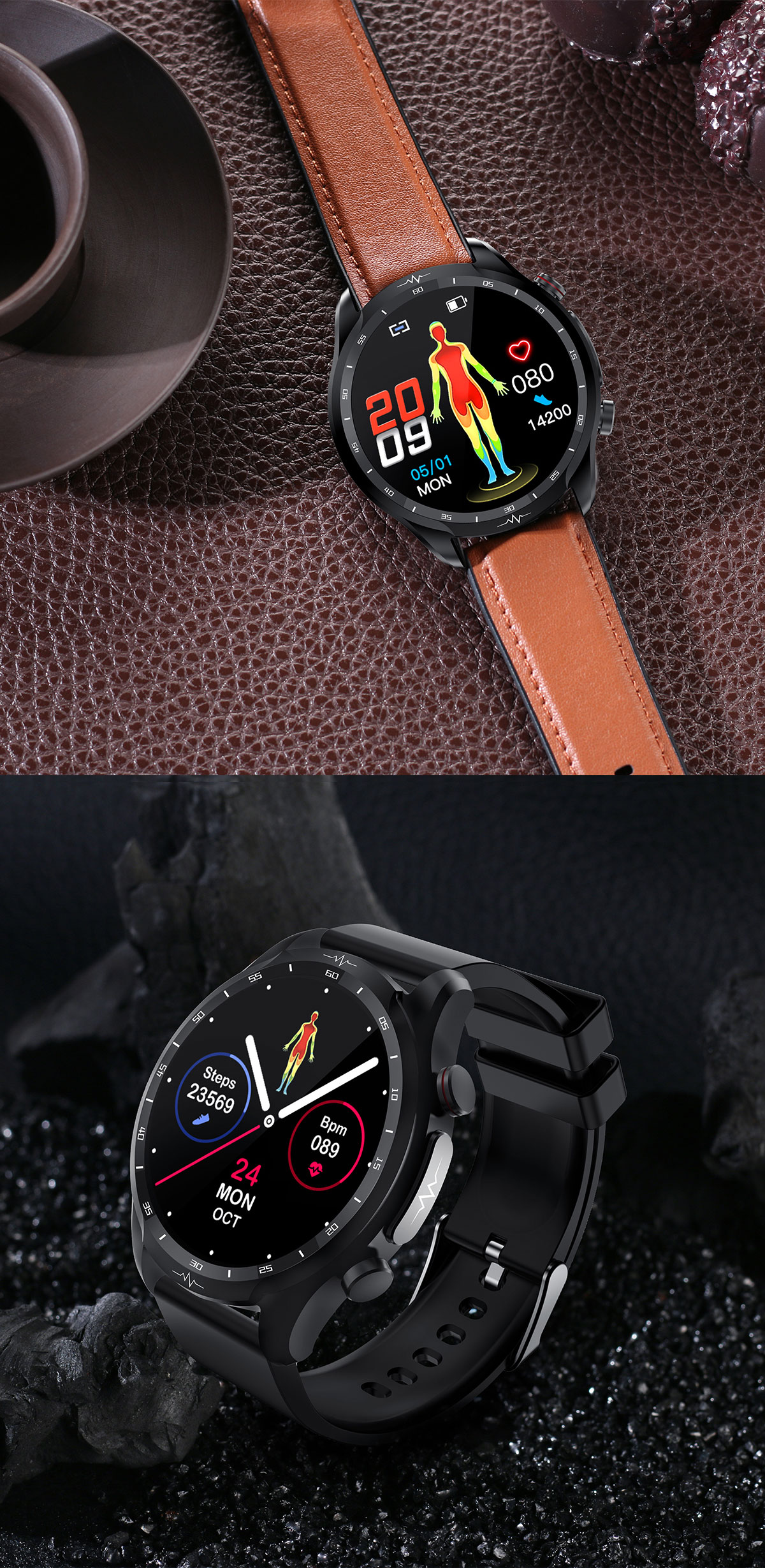 E430139inchHDTouchScreenNon-invasiveBloodSugarECGHealthBloodPressureTemperatureMeasurementSportSmart-1986759-30