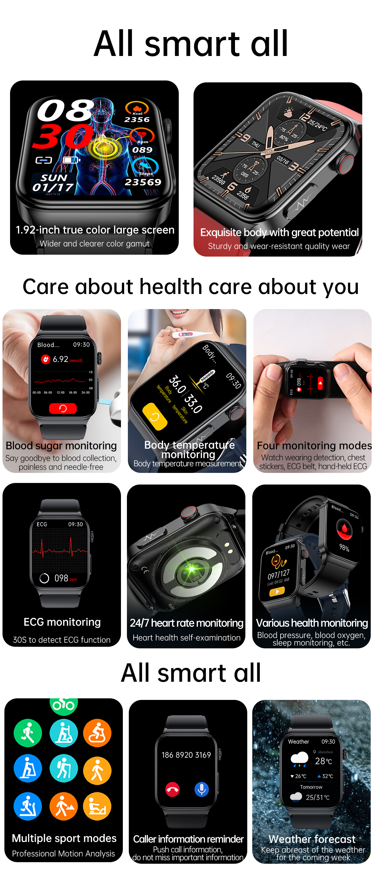 E500183inchHDScreenECGMonitorHeartRateBloodPressureSpO2MonitorFitnessTracker280mAhBatteryBT51IP68Wat-1975552-2