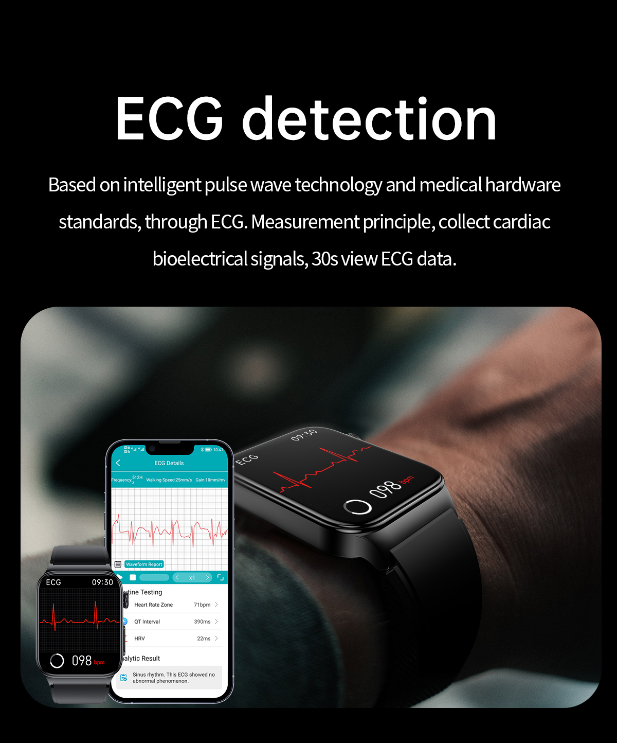 E500183inchHDScreenECGMonitorHeartRateBloodPressureSpO2MonitorFitnessTracker280mAhBatteryBT51IP68Wat-1975552-9