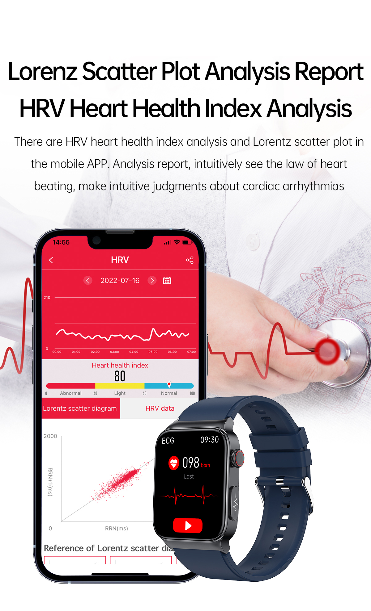 E500183inchHDScreenECGMonitorHeartRateBloodPressureSpO2MonitorFitnessTracker280mAhBatteryBT51IP68Wat-1975552-10