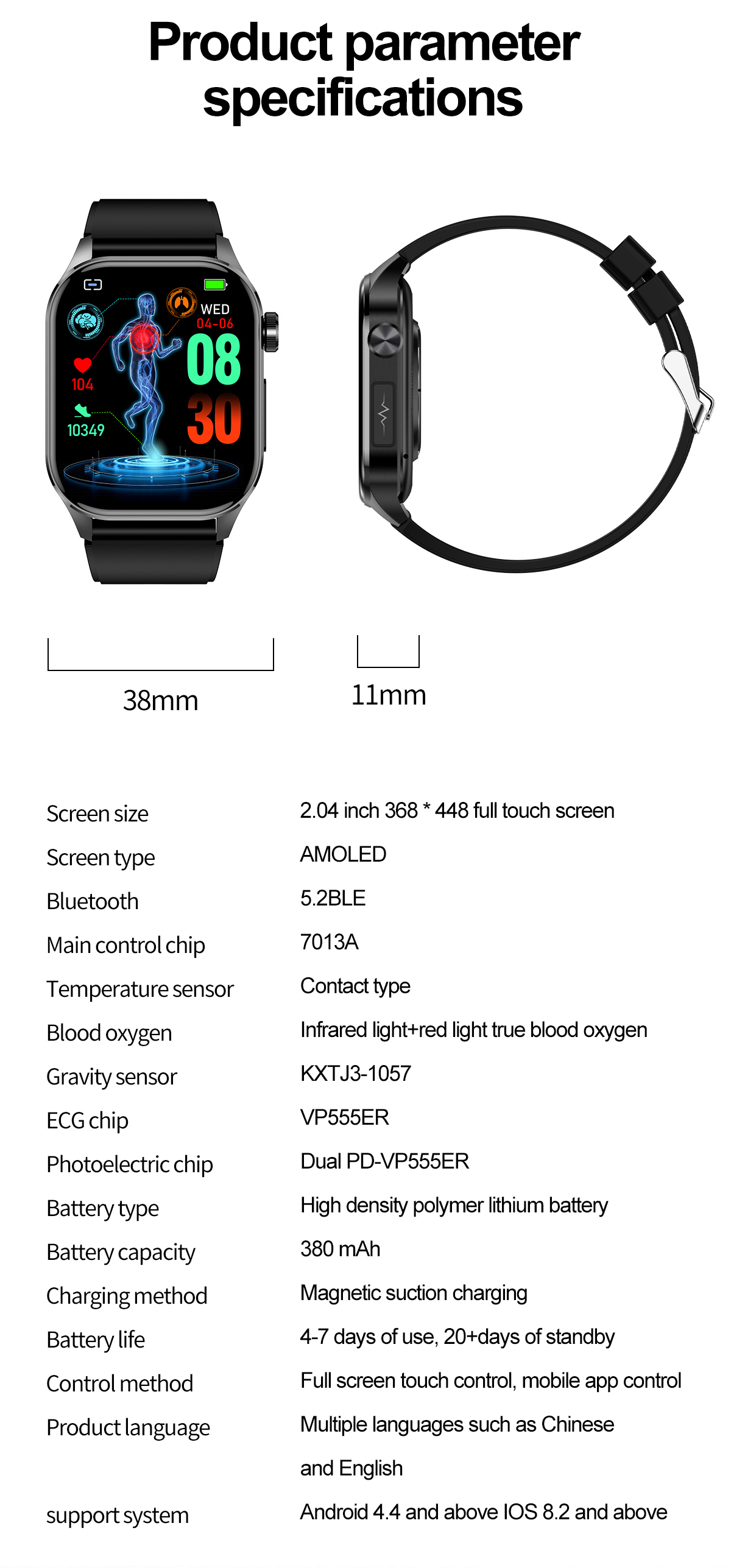 ET580204inchAMOLEDHDScreenBloodCompositionMeasurementECGElectrocardiogrambluetoothCallHeartRateBlood-2003829-32