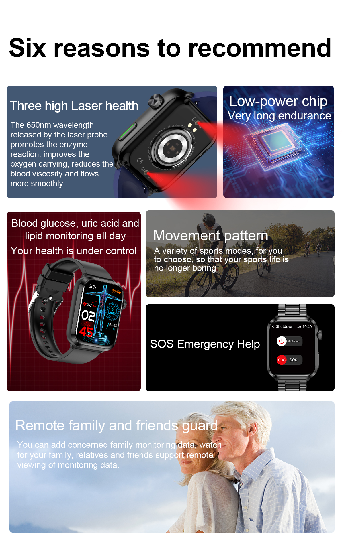 F220191inchHDScreenLaserTherapyBloodSugarUircAcidLipidMonitoringHealthbluetoothCallMulti-sportModesM-2001843-2