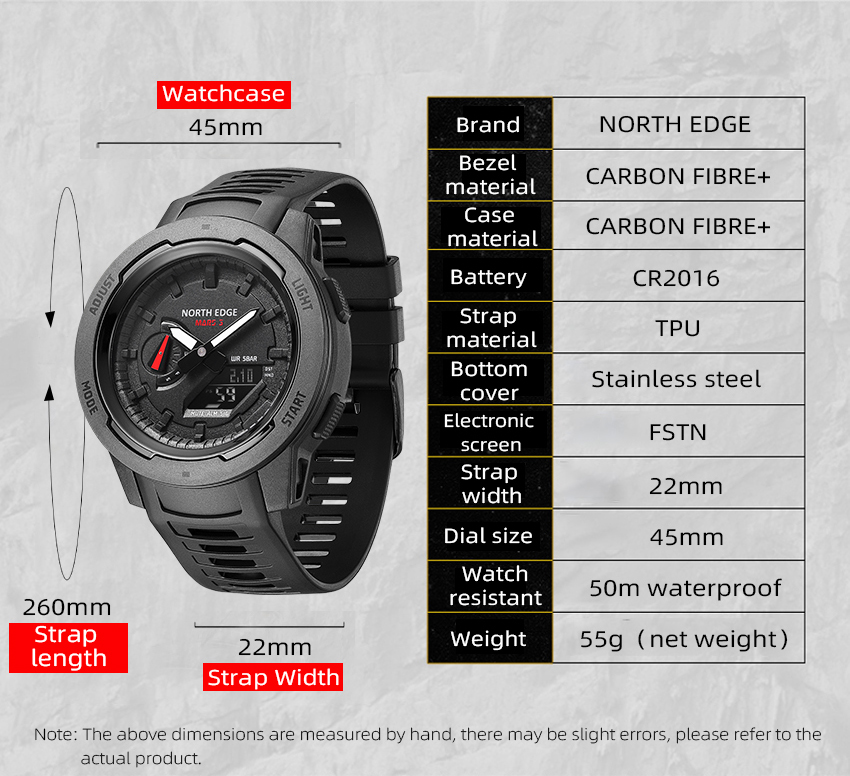 NORTHEDGEMars350MWaterproofStopwatchTimingCalendarElectronicsLEDDisplayDigitalWatchOutdoorSportSmart-1997265-9