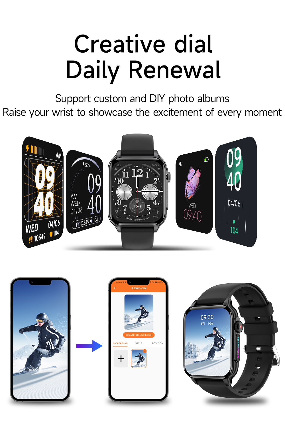 P6196inchHDScreenRGBbluetoothCallHeartRateBloodPressureBloodOxygenMonitorSleepMonitoringMulti-sportM-2015169-9