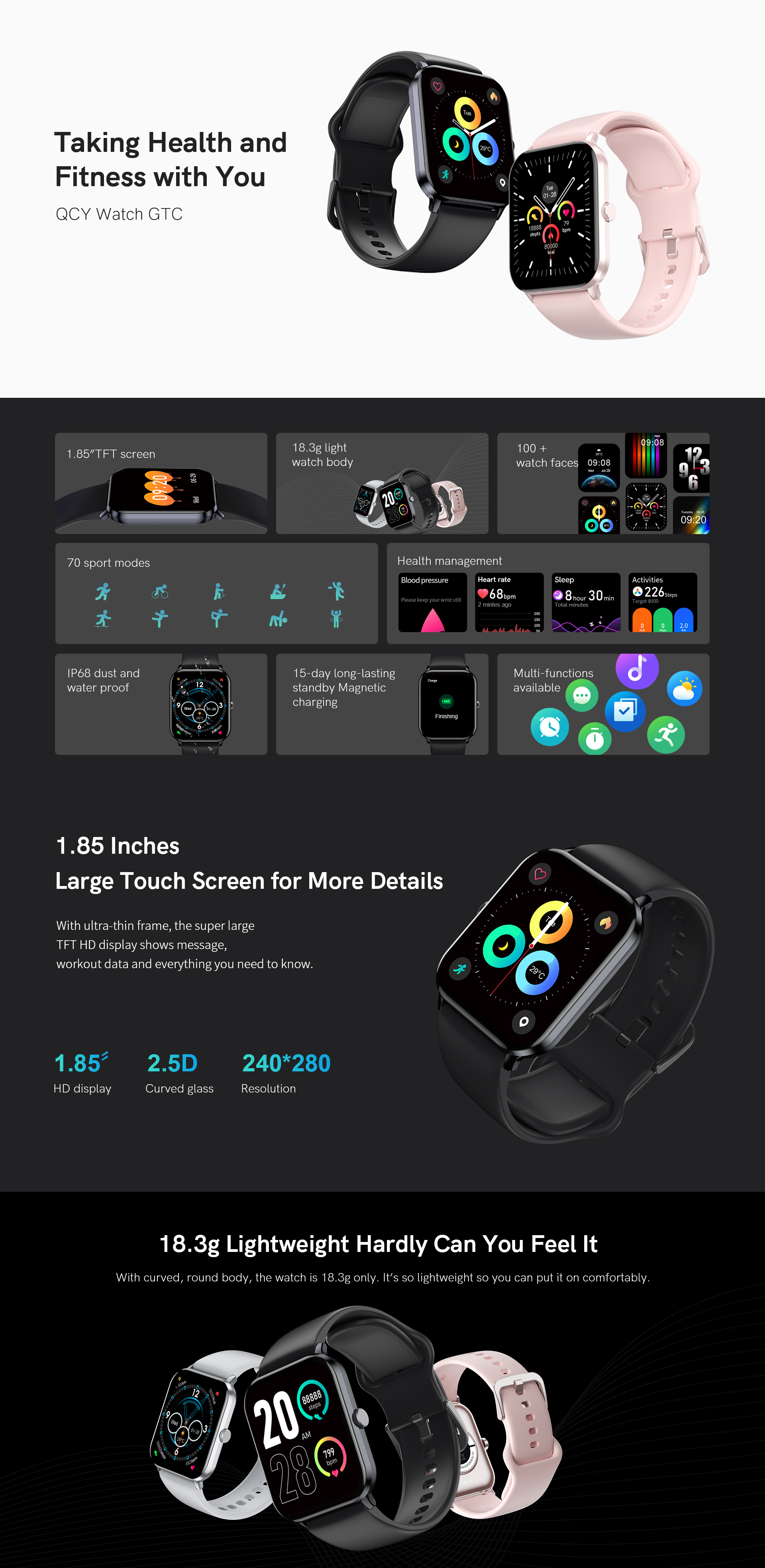 QCYGTC185inchLargeDisplaySpO2HeartRateHealthMonitoring70SportsModesIPX8CustomWatchFaceSmartWatch-1998815-1