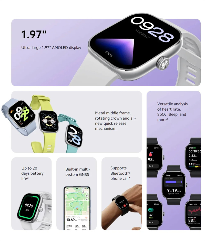 RedmiWatch4197inchAMOLEDDisplayMIHyperOSInteractionbluetoothCallHeartRateBloodOxygenMonitorWomensHea-2015154-2