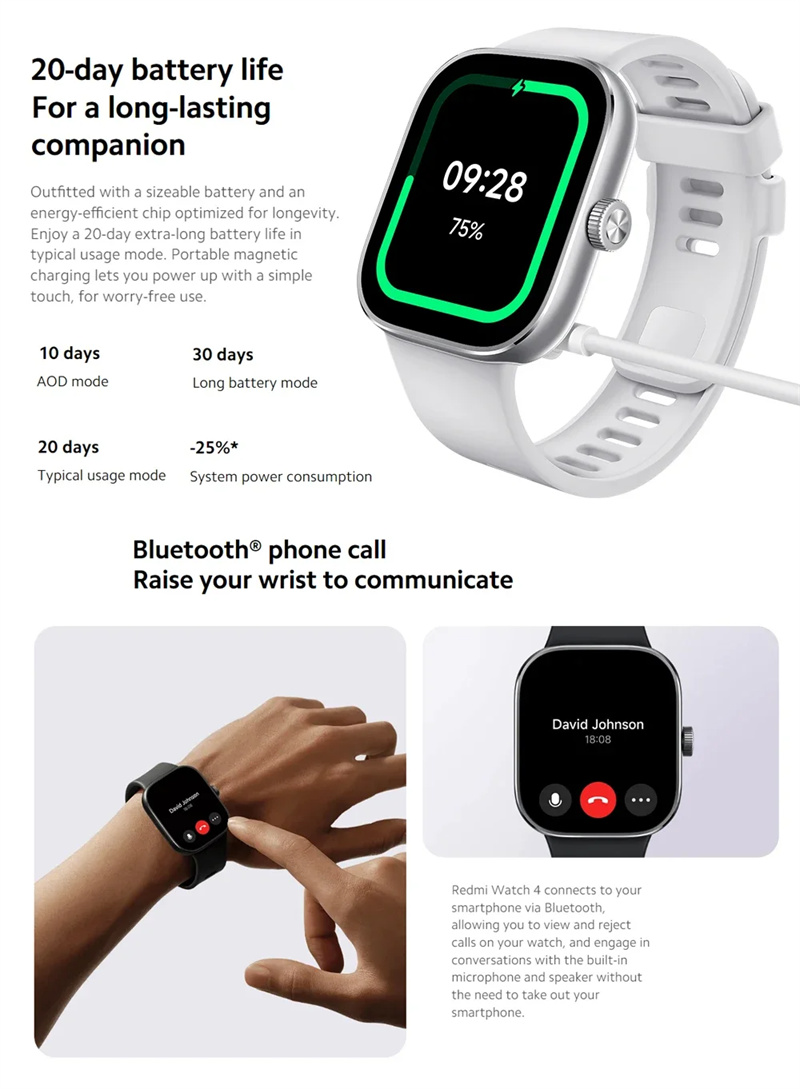 RedmiWatch4197inchAMOLEDDisplayMIHyperOSInteractionbluetoothCallHeartRateBloodOxygenMonitorWomensHea-2015154-7