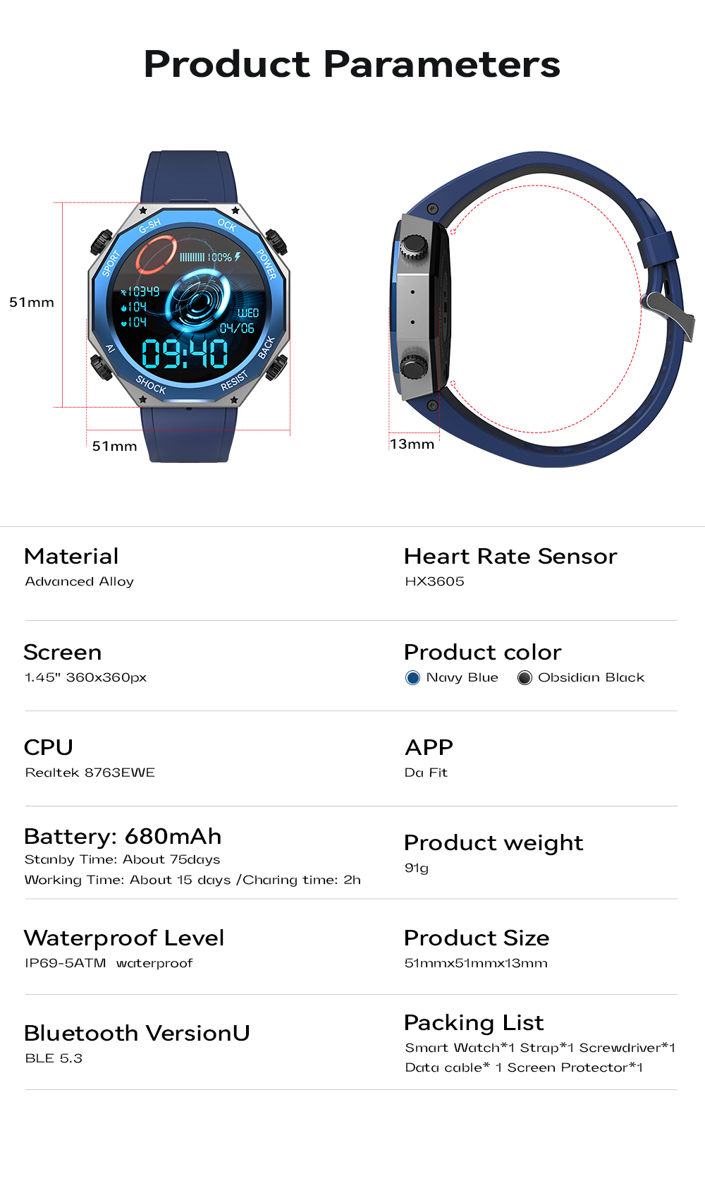 RogbidTankM15ATMWaterproofSwimmingHifiBluetoothCallHeartRateBloodPressureSpO2MonitorFitnessBT53Smart-2004652-14