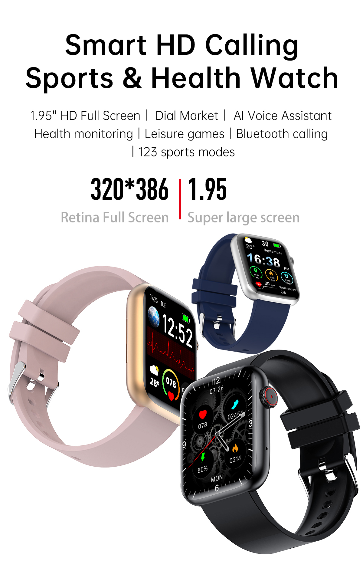T12Pro195inchHDScreenbluetoothCallHeartRateBloodPressureSpO2MonitorMulti-sportModesFitnessTrackerMus-1976080-1