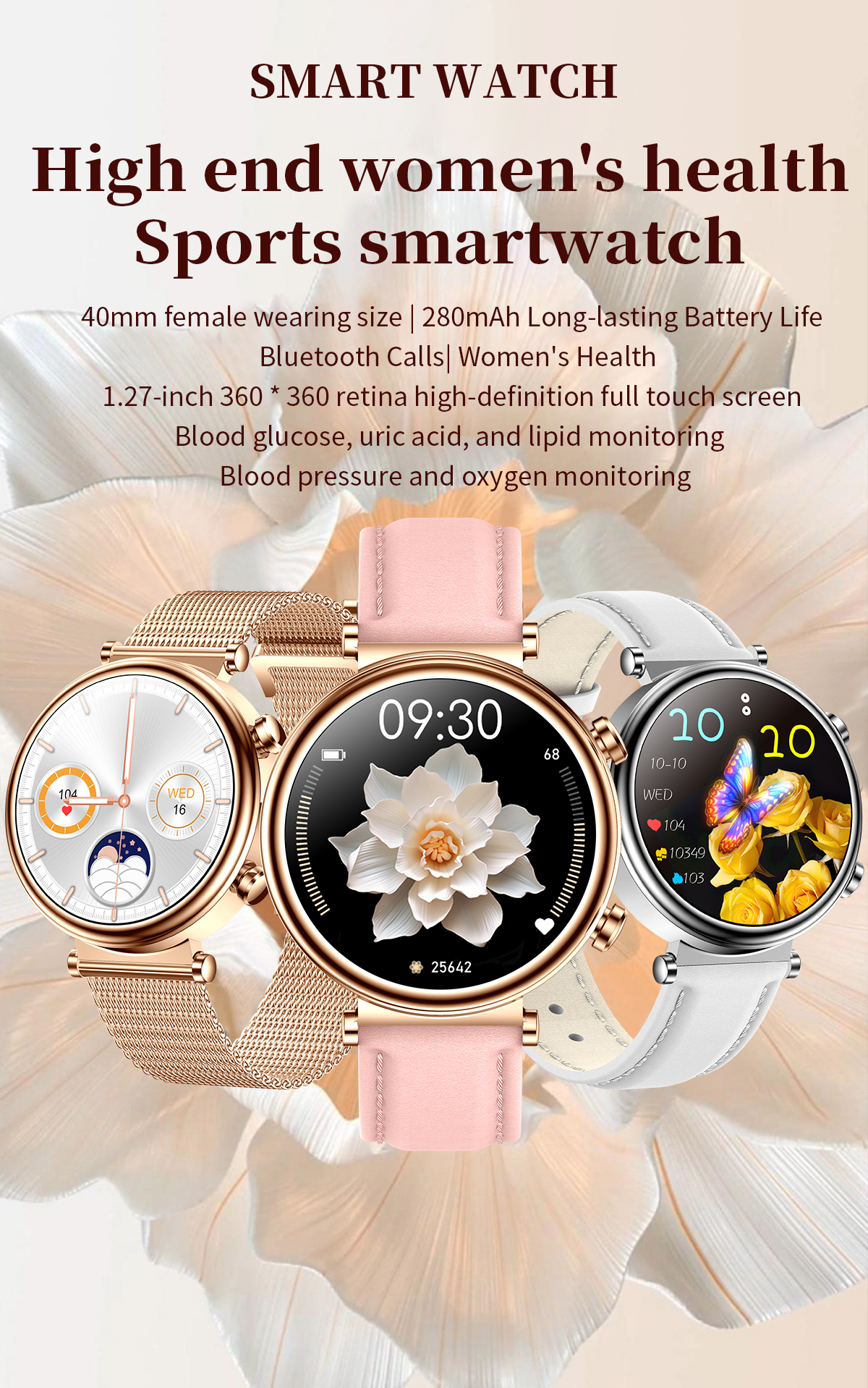 T86127inchHDScreen40mmFemaleSizeWomensHealthbluetoothCallBloodGlucoseUricAcidMeasurementLipidMonitor-2007667-1
