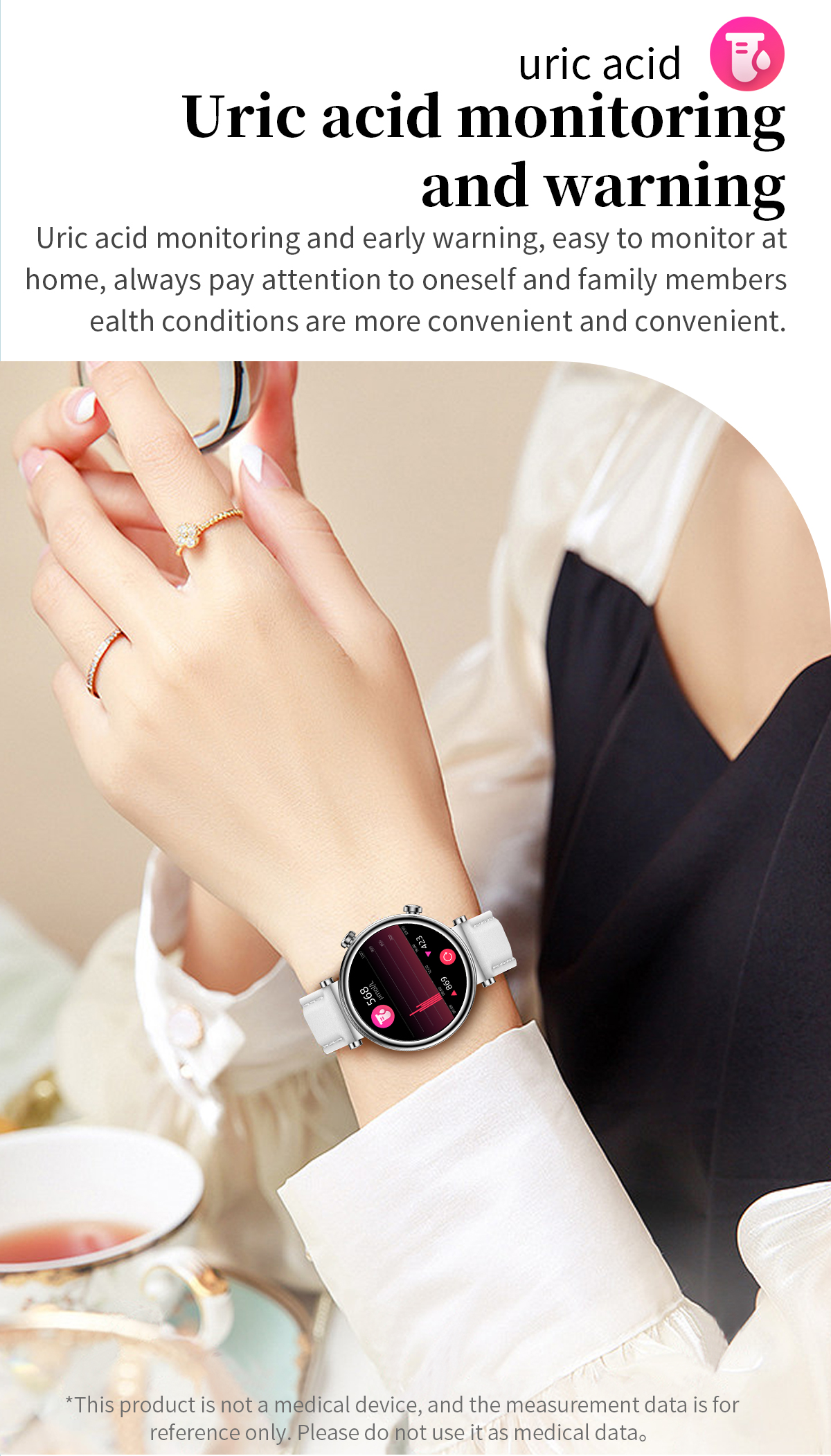 T86127inchHDScreen40mmFemaleSizeWomensHealthbluetoothCallBloodGlucoseUricAcidMeasurementLipidMonitor-2007667-7