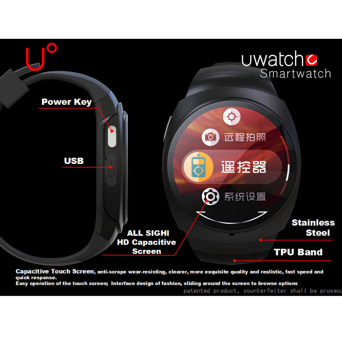 U0124inchHDDisplayScreenMusicPlayerMessageReminderIntelligentRemoteControlNFCSmartWatch-987454-3