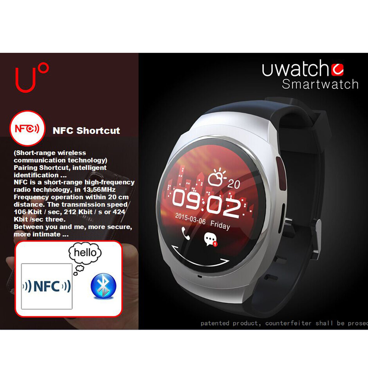 U0124inchHDDisplayScreenMusicPlayerMessageReminderIntelligentRemoteControlNFCSmartWatch-987454-8