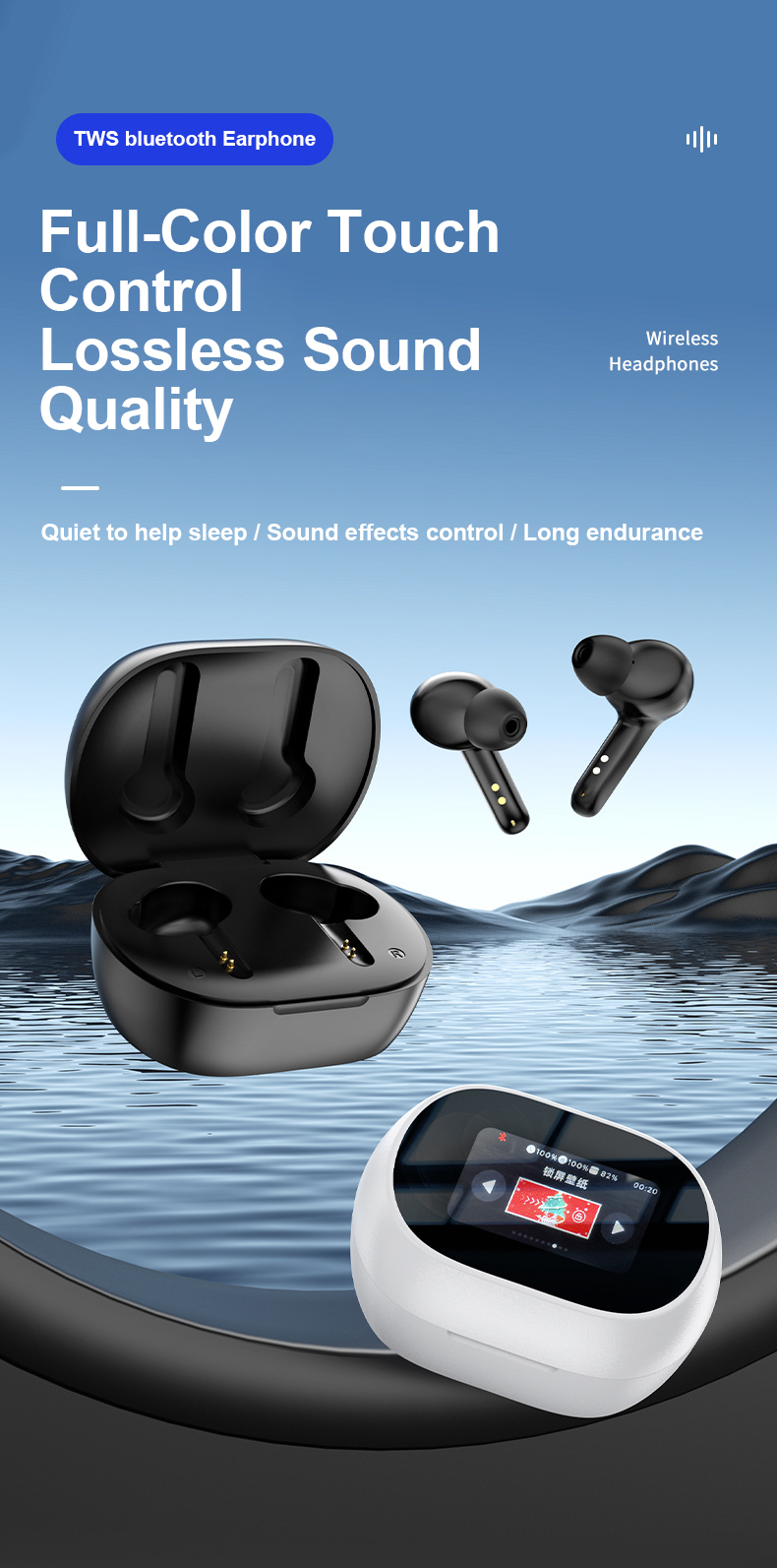 LEDSmartScreenTWSEarbudsWirelessbluetoothEarphoneLEDColorfulTouchScreenPanoramicSurroundSound48HPlay-2014620-1